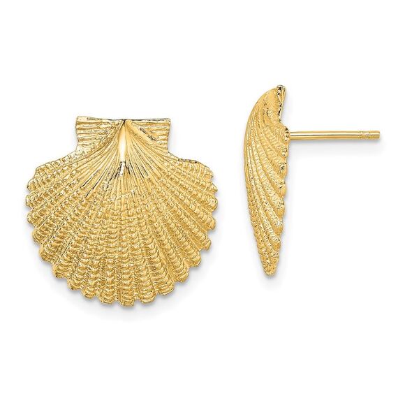 Kazi Luxury 14k Yellow Gold 2-D Textured Scallop Shell Post Earrings